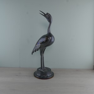 Pewter bird - vintage statue - 1970s - large size - crane heron