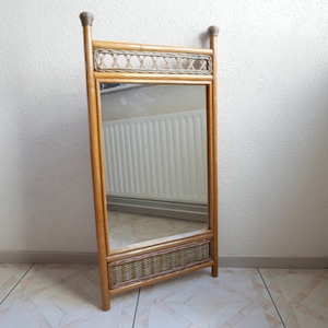 Vintage-Rattanspiegel – 1970 – großes Format 100 cm
