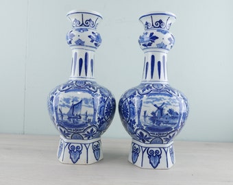 Delft Blue - set of 2 earthenware knobbelvazen - Mosa Maastricht - The Netherlands - 1960s - vintage vases - L Regout