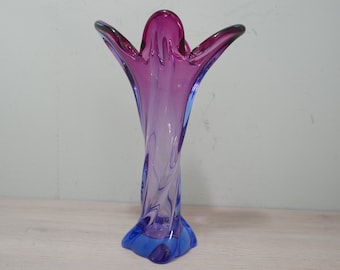 Vintage crystal glass vase - 1970 - purple blue glass