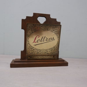 Porta cartas - madera y latón - Francia - vintage - 1970