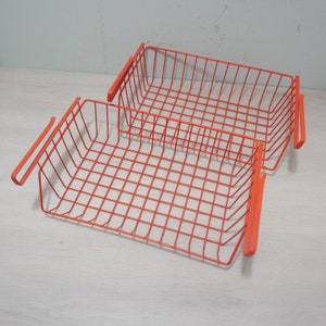 Set of orange racks - vintage 1970 - Tomado - iron wire with plastic coating - retro wire basket - Netherlands