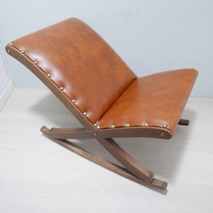 Vintage footstool - rocking footstool - 1950s/1960s - wood and leatherette