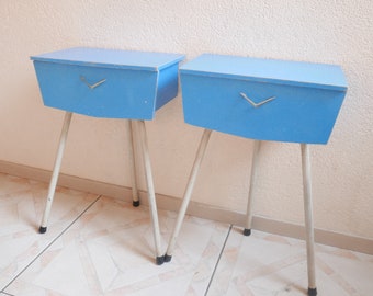 2 tables de chevet vintage - Pays-Bas - 1950 - milieu du siècle - bois bleu