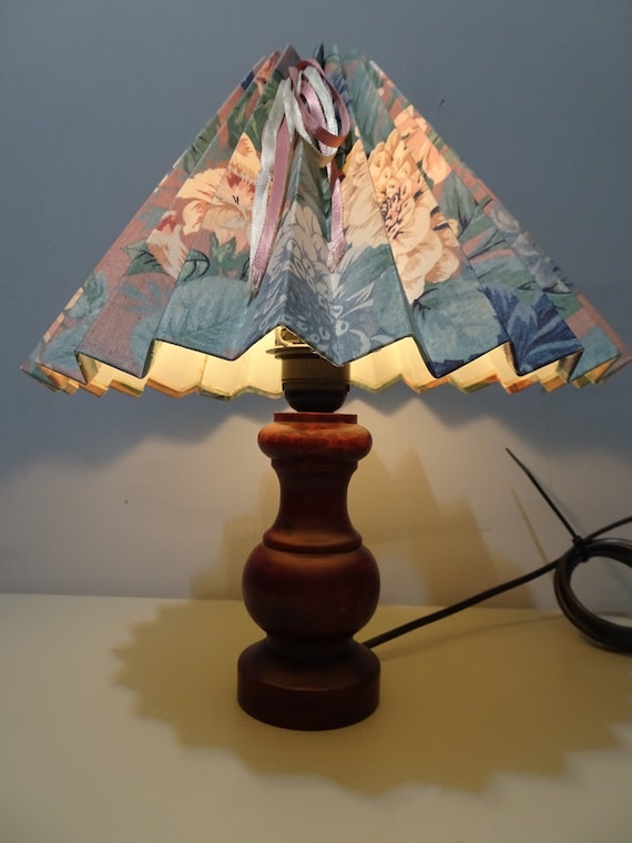 Vintage schemerlamp / tafellamp met stoffen plissé kap - 1970/1980s