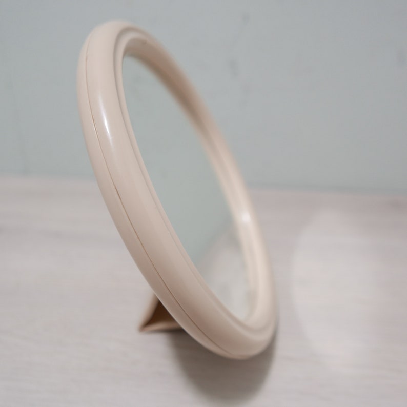 Vintage Tiger Mirror Netherlands 1970 Round Beige Plastic Table Mirror