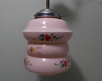 Vintage Glas Pendelleuchte - 1950er - Rosa Glaslampe