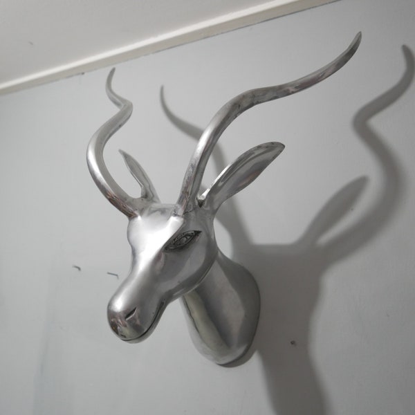 Aluminum deer head - large wall or wall sculpture - vintage