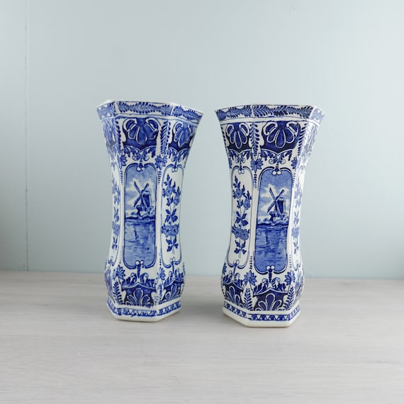 デルフト ブルー - 陶器の花瓶 2 個セット - ロイヤル