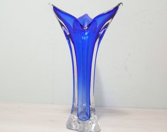 Murano glass vase - blue and transparent glass - 1970s - Italy