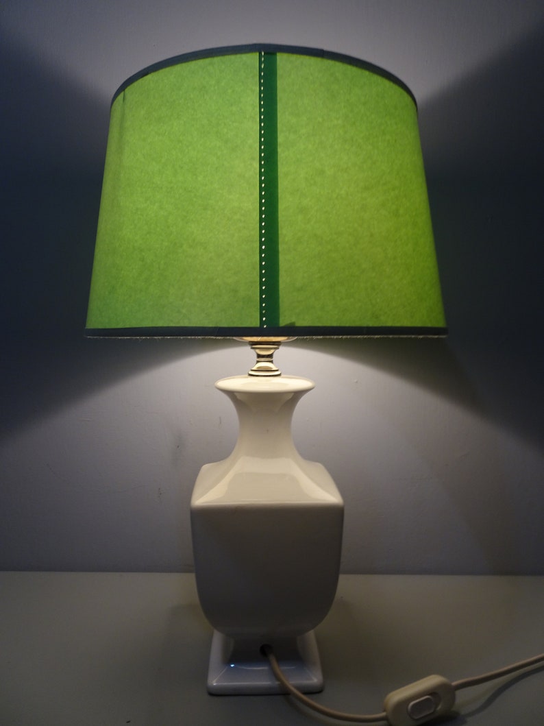 Vintage large mint green ceramic table lamp with plastic Etsy