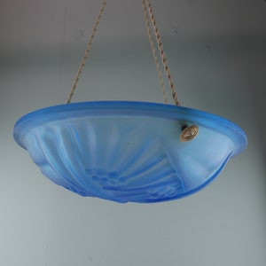 Art Deco blue glass bowl pendant lamp - France - 1930s - antique / vintage