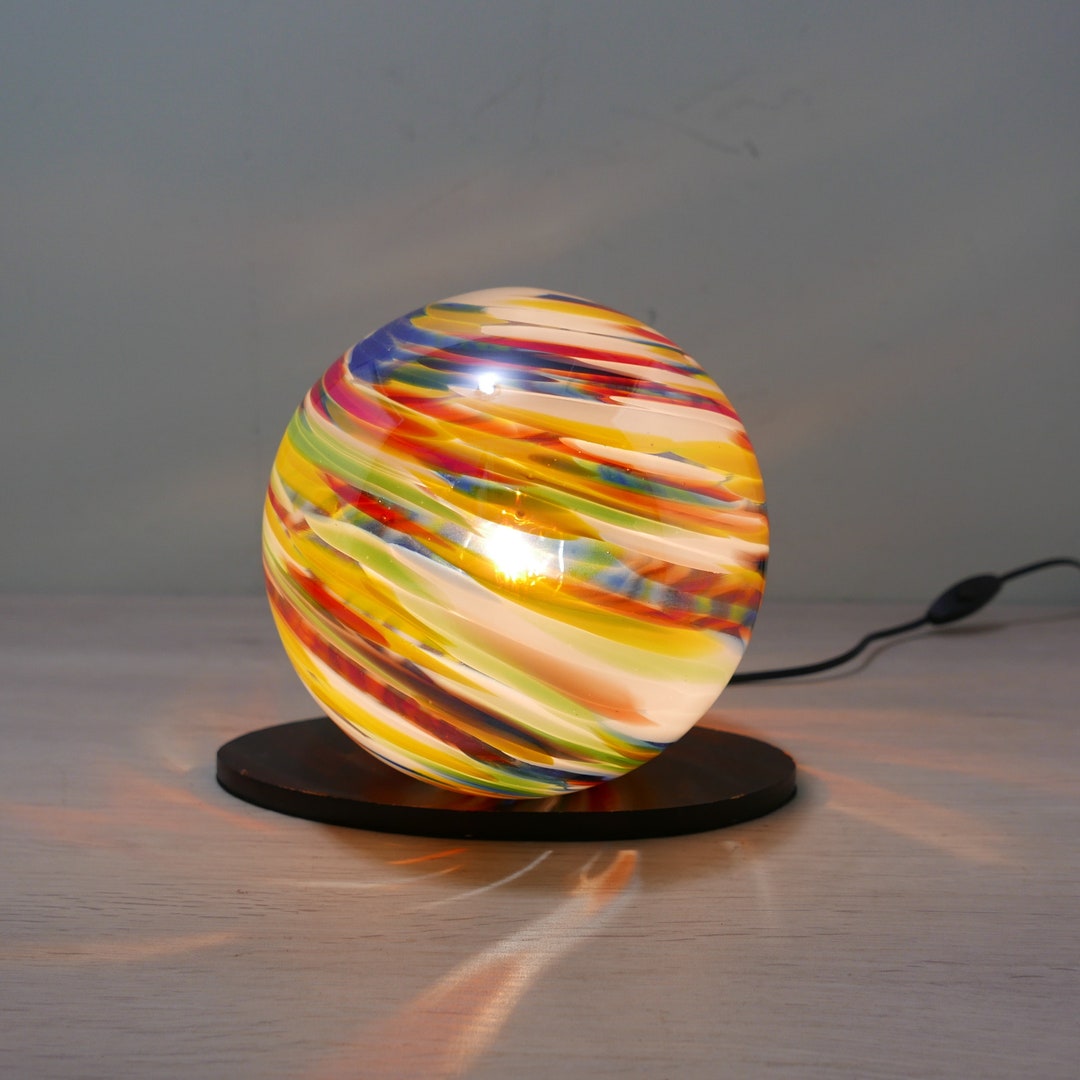 Vintage Glass Ball Table Lamp 1990s Twilight Lamp Etsy