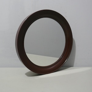 Vintage round mirror - 1970s - brown plastic