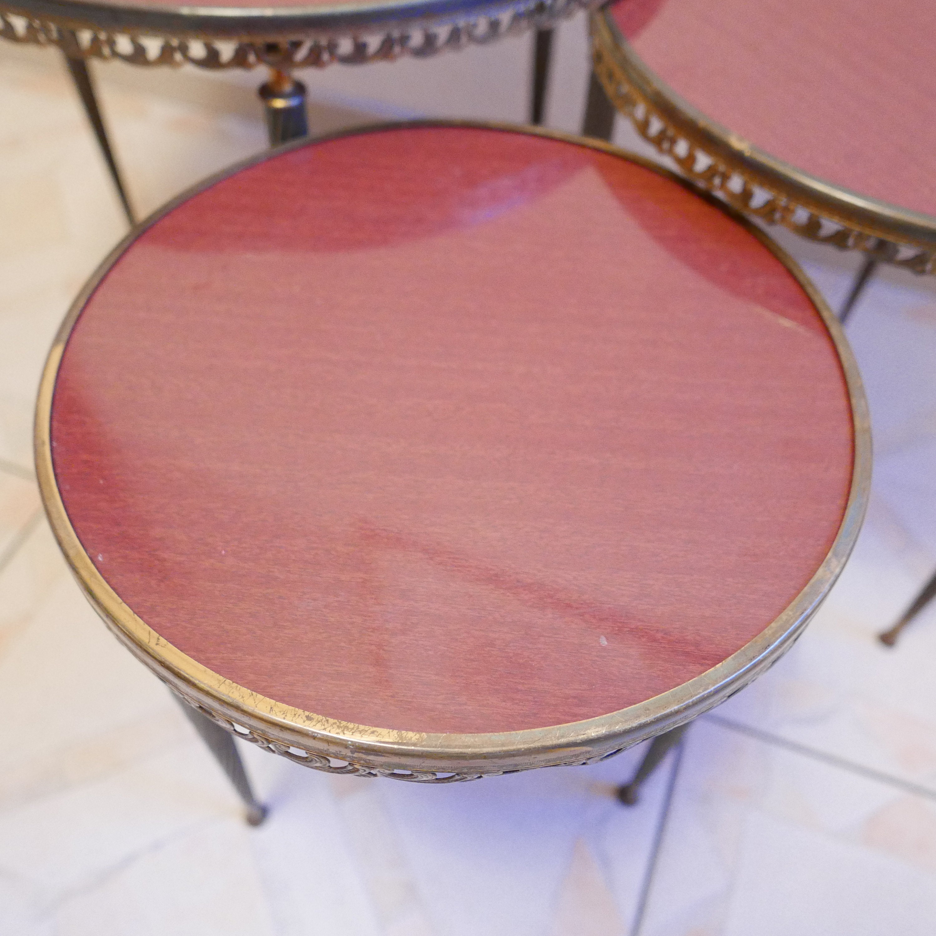 Set of 3 Round Side Tables Mahogany Wood With Brass Legs and Etsy