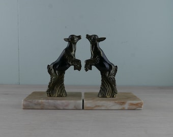 Art Deco-bokstöd, zamac-getter på marmor - Frankrike - 1930-talet