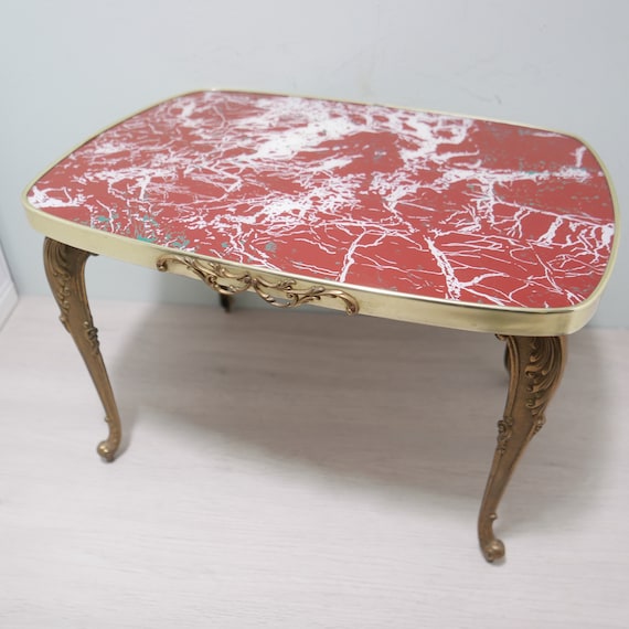 Vintage bijzettafel - Italië - 1960 - mid century design - messing en hout