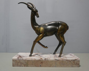 Art deco zamac antelope / deer / roe deer - zamac on marble - 1930s - France