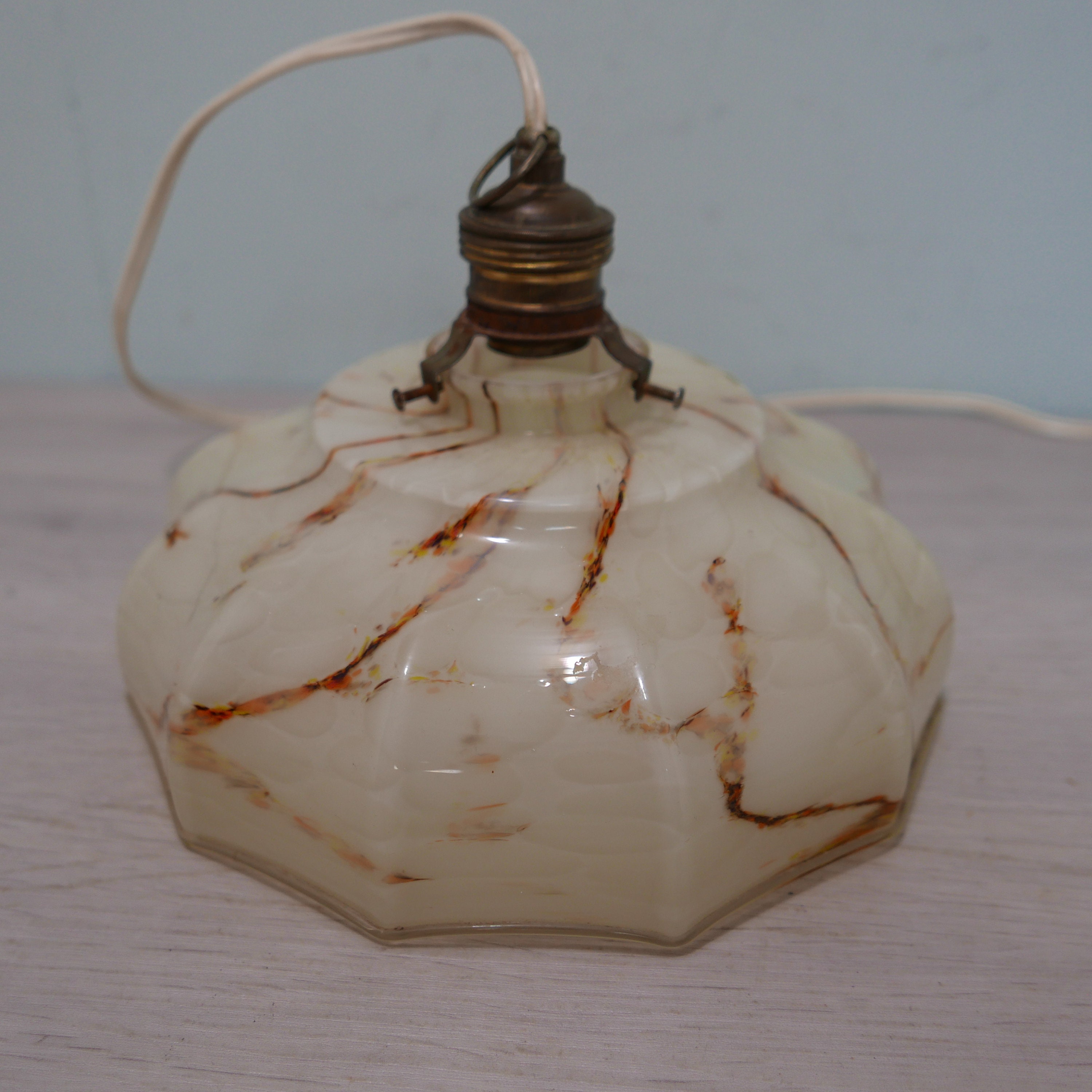 アールデコ調ベージュ大理石乳白色ガラス吊りランプランプシェード  