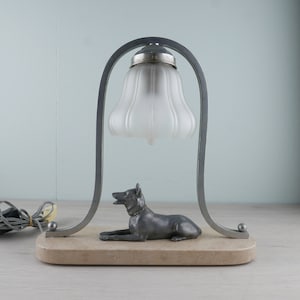 Art Deco table lamp - zamac dog - 1930s - table lamp - table lamp - marble base
