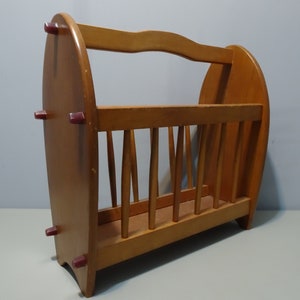 Vintage wooden newspaper rack - 1970s - wooden paper holder - Netherlands