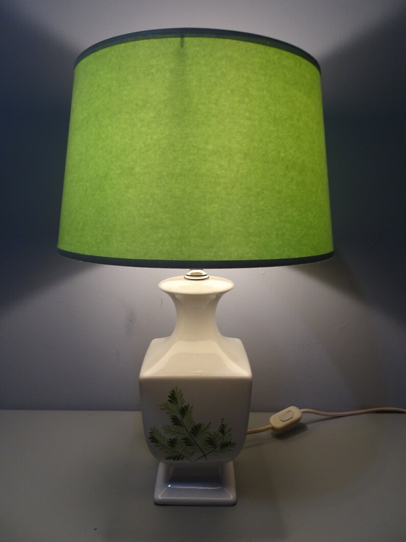 Vintage large mint green ceramic table lamp with plastic Etsy
