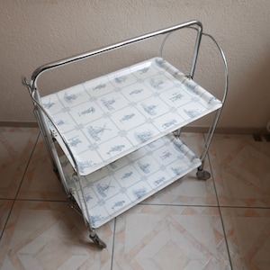 Folding trolley / serving trolley / tea table / side table - 1950s - Germany - vintage design - delft blue tile decoration