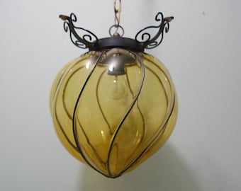 Venetian hanging lamp - glass in iron frame - Italy - 1930 - vintage