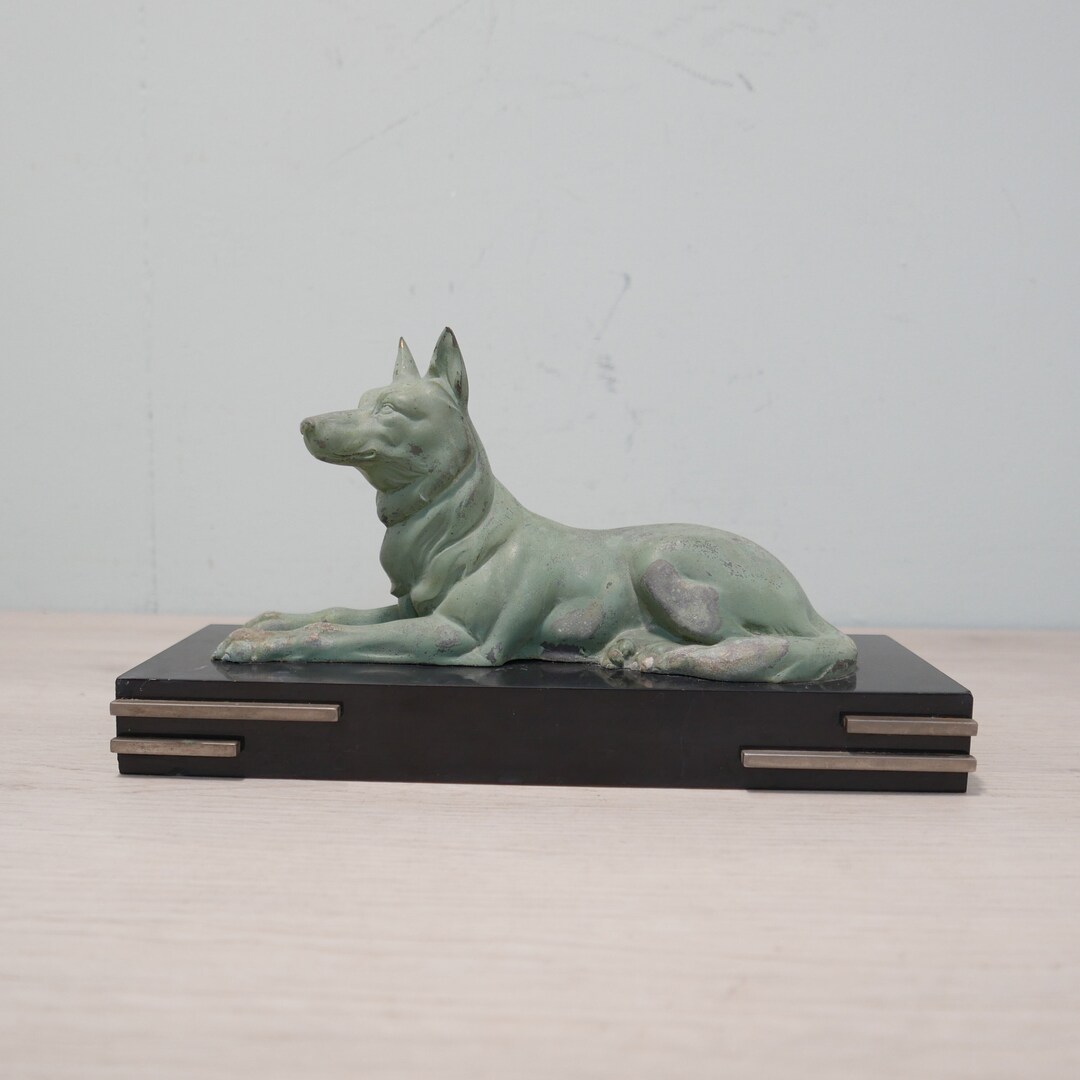 Art Deco Dog Statue Zamac Sheepdog on Marble Pedestal 1st Etsy