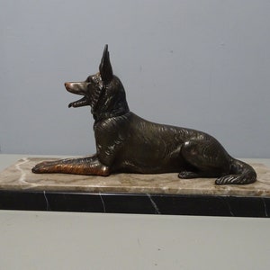 Large art deco statue - Zamac sheepdog on marble base - 1st quarter 20th century - France
