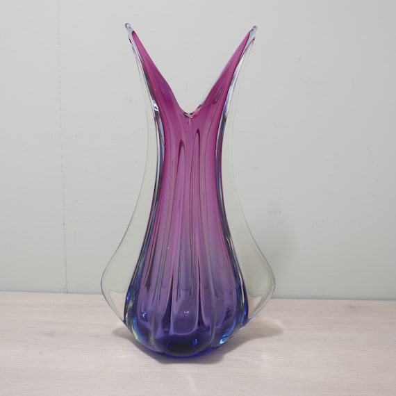Gemakkelijk Gloed operator Murano grote glazen vaas paars tinten vintage jaren 1970 - Etsy België