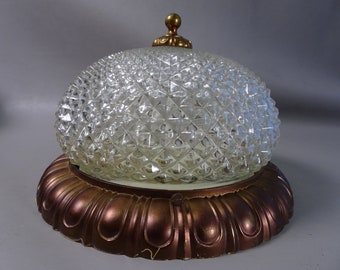 Glass ceiling lamp with copper finish - 1980s