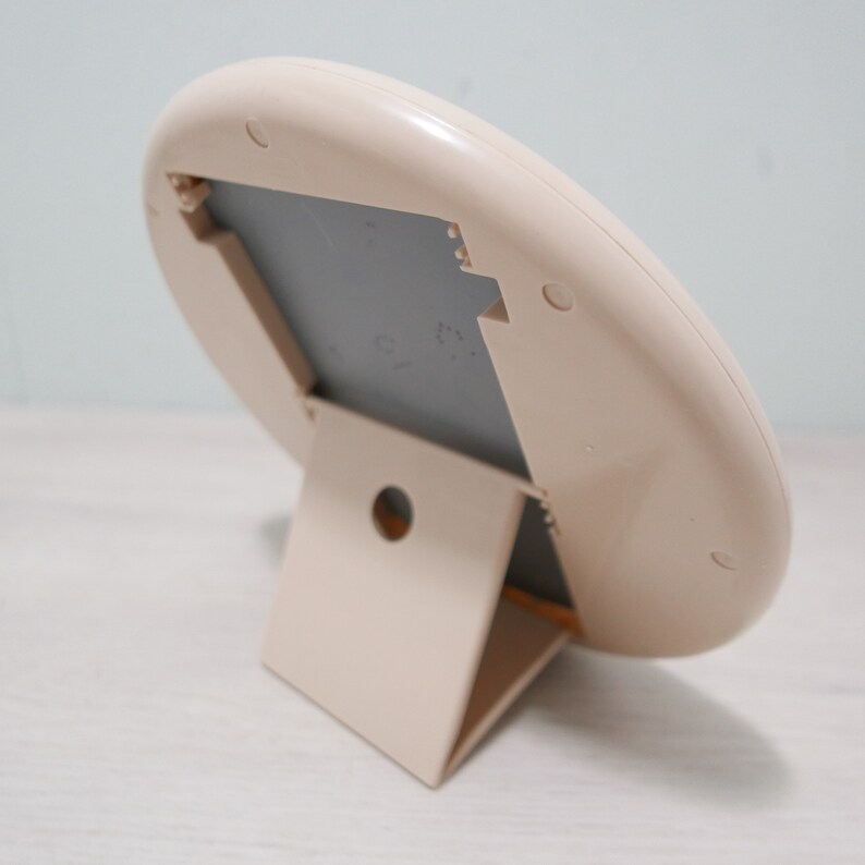 Vintage Tiger Mirror Netherlands 1970 Round Beige Plastic Table Mirror