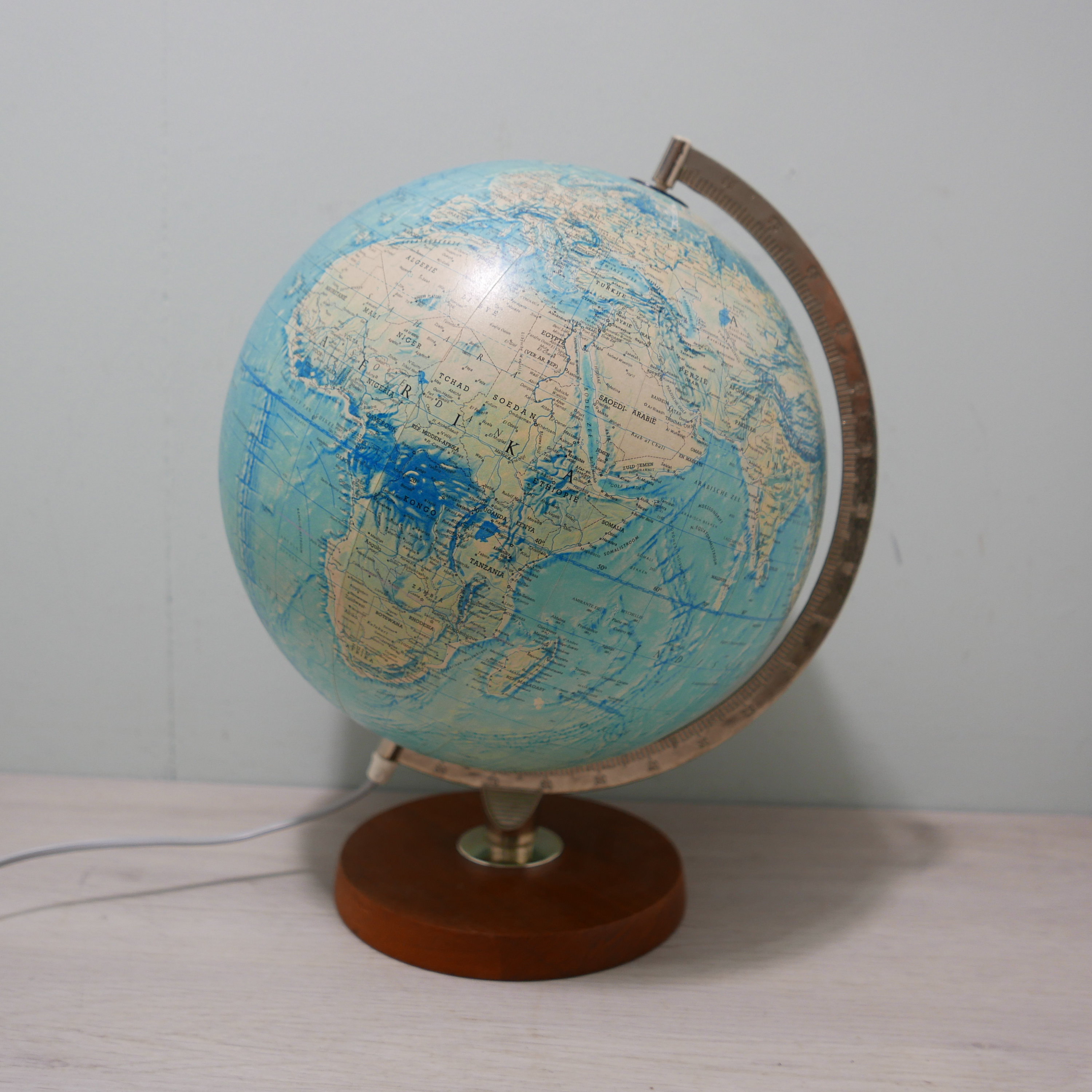 Vintage Globe With Lighting - Plastic Globe With Wooden Base 
