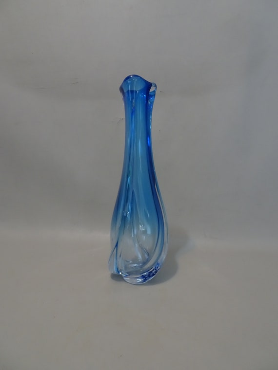 Val Saint Lambert Blue Crystal Vase Years 60 70 Vsl Belgium Etsy