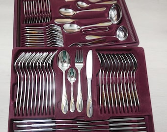 Vintage Nivella Solingen Cutlery Set: 70-piece Gold Decor, 12