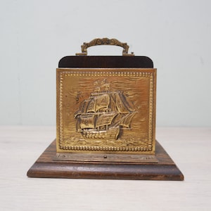 Porta cartas - madera y latón - vintage - mediados de siglo - 1960