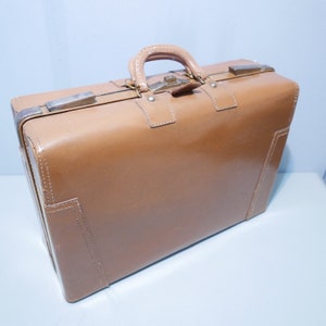 Mallette en cuir avec intérieur en lin - Années 1950 - Vintage Mid-Century
