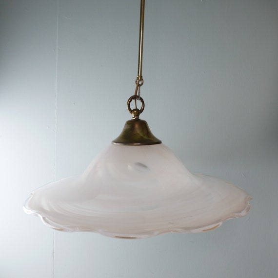 Vintage Glass Pendant Lamp 1970s Glass Shade With Brass Hanging