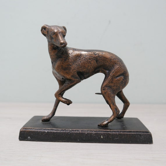 Greyhound Statue Cast Iron on Wooden Base Whippet Etsy UK
