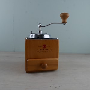 Douwe Egberts coffee grinder - Netherlands - 1960s - wood and chrome