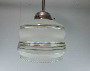 Vintage glass hanging lamp - 1970s - glass and chrome