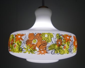 Vintage opaline wit glazen hanglamp - 1960 - Nederland