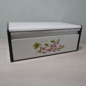 Brabantia bread bin - Netherlands - 1970s - white metal with floral motif