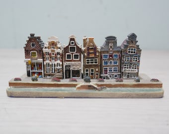 Maisons Blokker miniatures - ensemble de 6 maisons de canal d'Amsterdam sur plateau - Pays-Bas - 1996