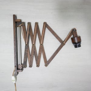 北欧 ヴィンテージ 木製 シザーランプ 蛇腹 照明 アンティーク