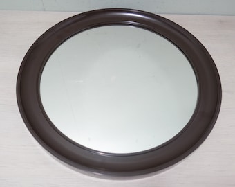 Vintage ronde spiegel - 1970 - donker bruin plastic