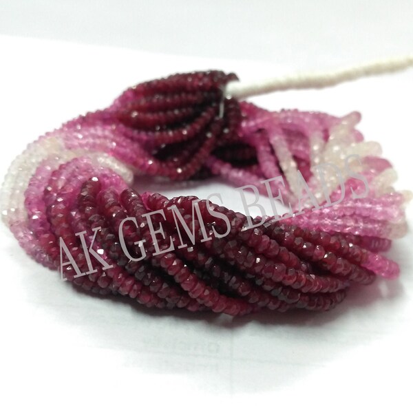 Tiny Ruby Shaded Faceted Rondelle Gemstone Beads Strand, Natural Micro Red Ruby Jewelry Making Necklace Precious Beads Wholesale Price
