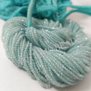 Tiny Aquamarine Faceted Rondelle Gemstone Beads Strand, Natural Micro Aquamarine Semi Precious Necklace Beads Wholesale Jewelry Shop