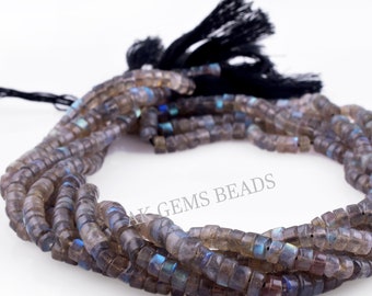 Labradorite Smooth Heishi Tyre Gemstone Beads Strands, AAA Natural Grey Labradorite Plain Tyre Jewelry Making Beads Necklace Wholesale Shop